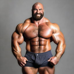 A 28-year-old, massive, male musclebear-bodybuilder with an extremely hairy body