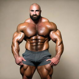 A 28-year-old, massive, male musclebear-bodybuilder with an extremely hairy body