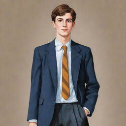 Illustration of a character named Maxwell, from the English literature book 'Midnight Visitor', typically dressed as a 10th grade student.