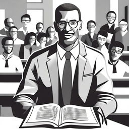 Create a black and white cover featuring illustrations of male teachers