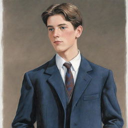 Illustration of a character named Maxwell, from the English literature book 'Midnight Visitor', typically dressed as a 10th grade student.