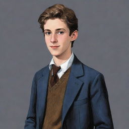 Illustration of a character named Maxwell, from the English literature book 'Midnight Visitor', typically dressed as a 10th grade student.