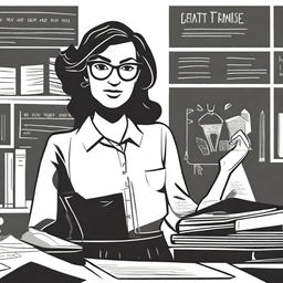 Create a black and white cover featuring illustrations of female teachers