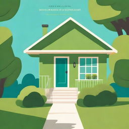 A young adult book cover featuring an olive green, two-level suburban house with a green lawn and a blue sunny sky