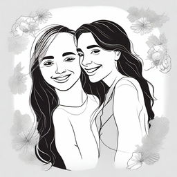 Create a black and white cover featuring illustrations of female friends