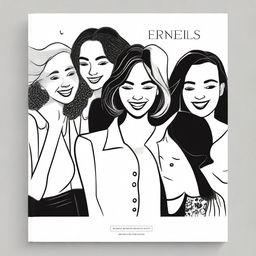 Create a black and white cover featuring illustrations of five female friends