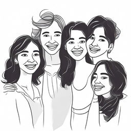 Create a black and white cover featuring illustrations of five female friends