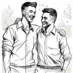 Create a black and white cover featuring illustrations of male friends