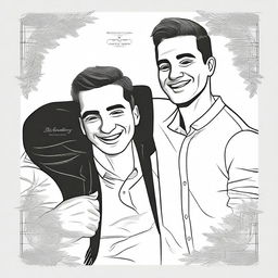 Create a black and white cover featuring illustrations of male friends