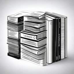 Create a black and white cover featuring illustrations of books