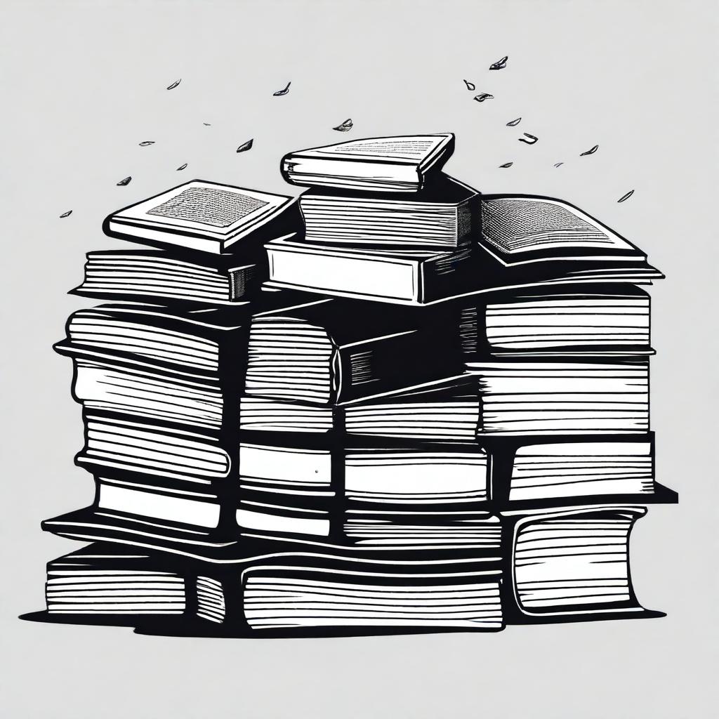 Create a black and white cover featuring illustrations of books