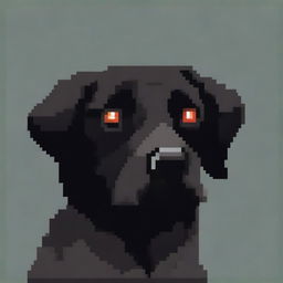 A pixel art representation of a black Labrador Retriever with its ears up