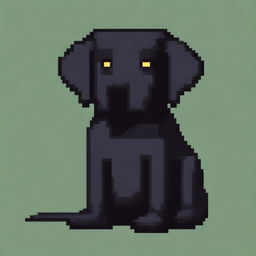 A pixel art representation of a black Labrador Retriever with its ears up