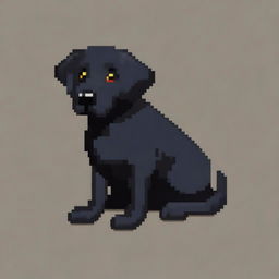 A pixel art representation of a black Labrador Retriever with its ears up