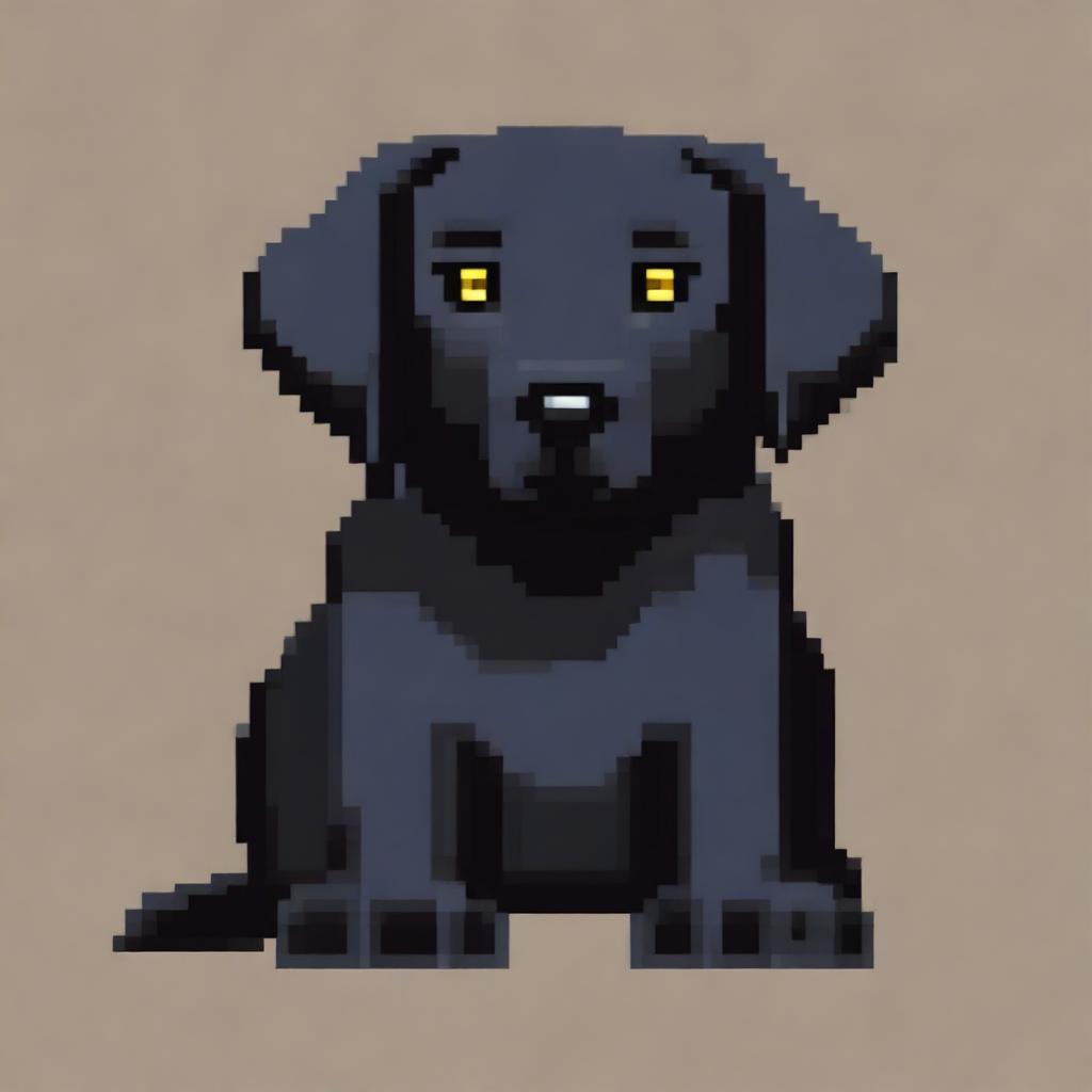 A pixel art representation of a black Labrador Retriever with its ears up