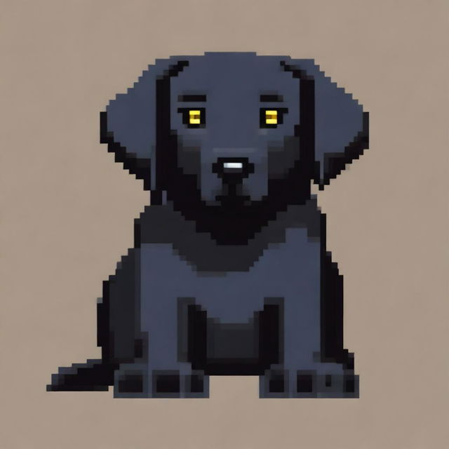 A pixel art representation of a black Labrador Retriever with its ears up