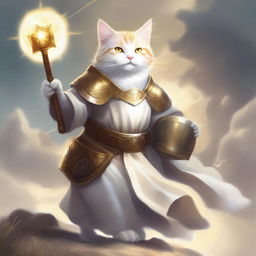 A Cat Folk light cleric wielding a shield and a flail