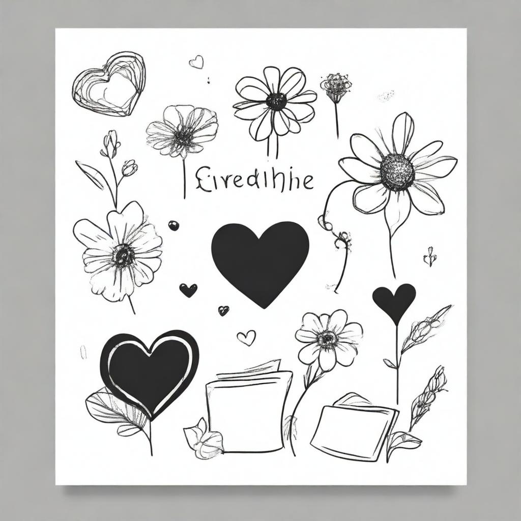 Create a cover featuring black and white drawings of friendship cards