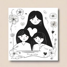 Create a cover featuring black and white drawings of friendship cards