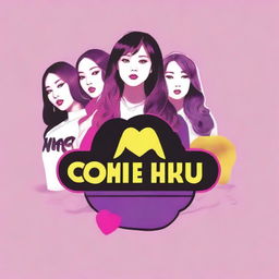 Create a realistic image featuring the logo for the electropop mix 'come thru' by hype:gen, including the names Isabelle, Jihye, Vanessa, Grace, and Hanni