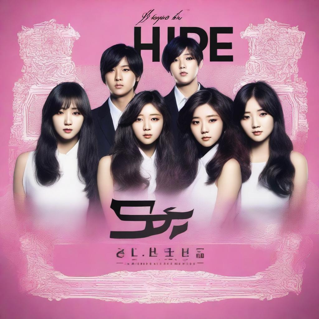 Create a hyper photorealistic album cover for a 5-member Korean girl group named hype:gen