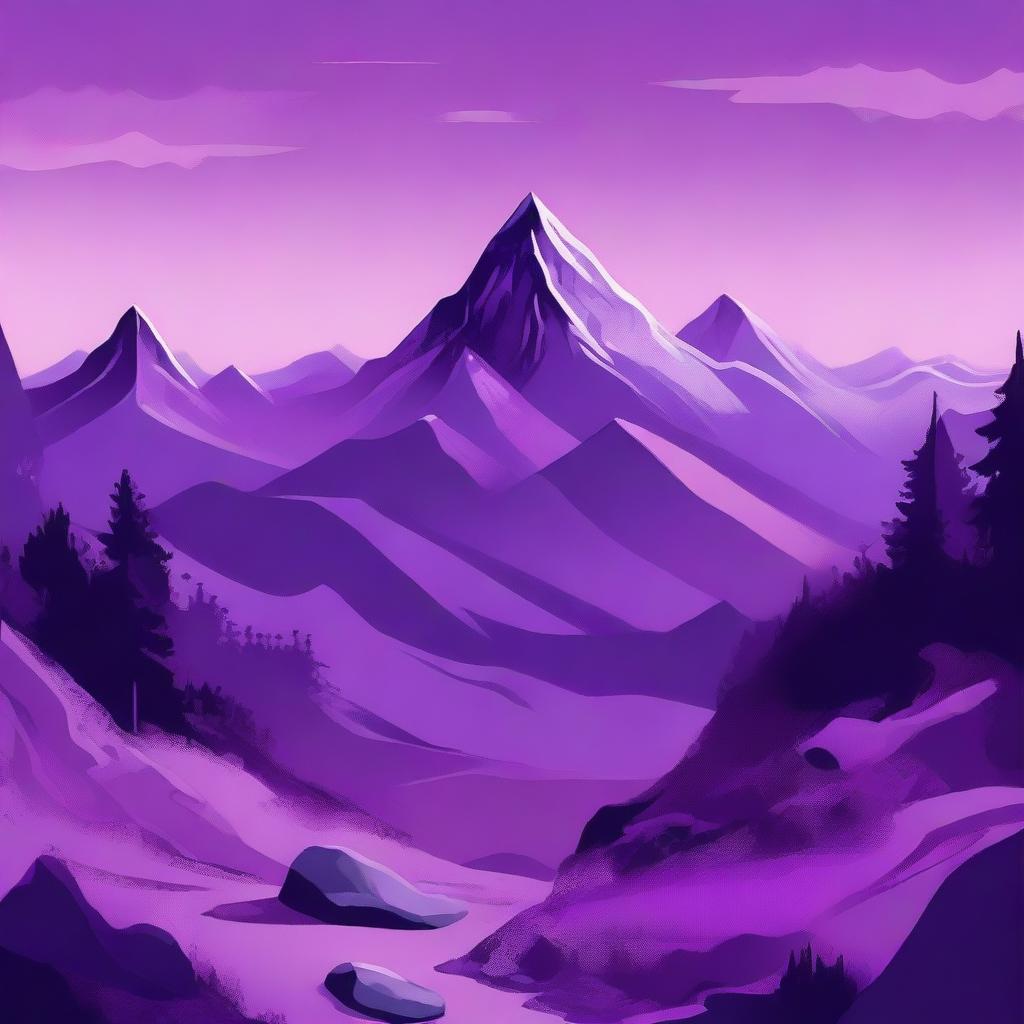 A stunning mountain view with peaks and valleys all rendered in various shades of purple