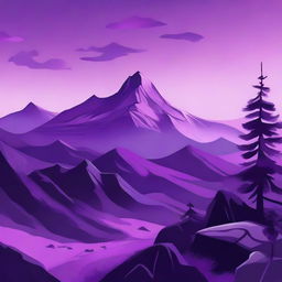 A stunning mountain view with peaks and valleys all rendered in various shades of purple