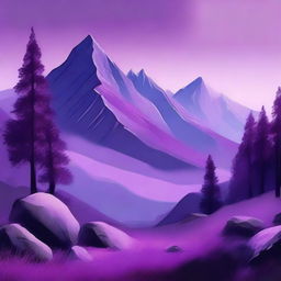 A stunning mountain view with peaks and valleys all rendered in various shades of purple