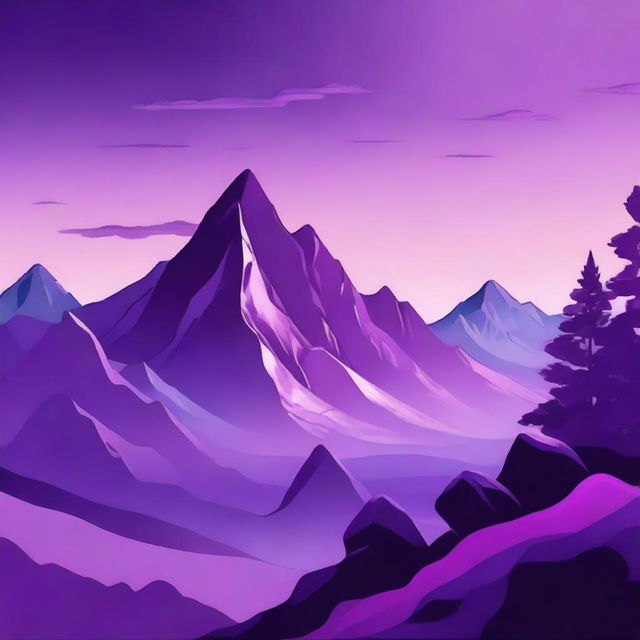 A stunning mountain view with peaks and valleys all rendered in various shades of purple