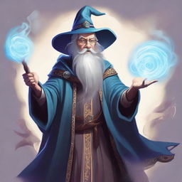 A detailed illustration of a wizard casting a spell