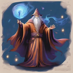 A detailed illustration of a wizard casting a spell