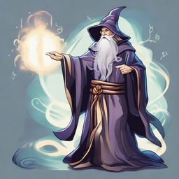 A detailed illustration of a wizard casting a spell