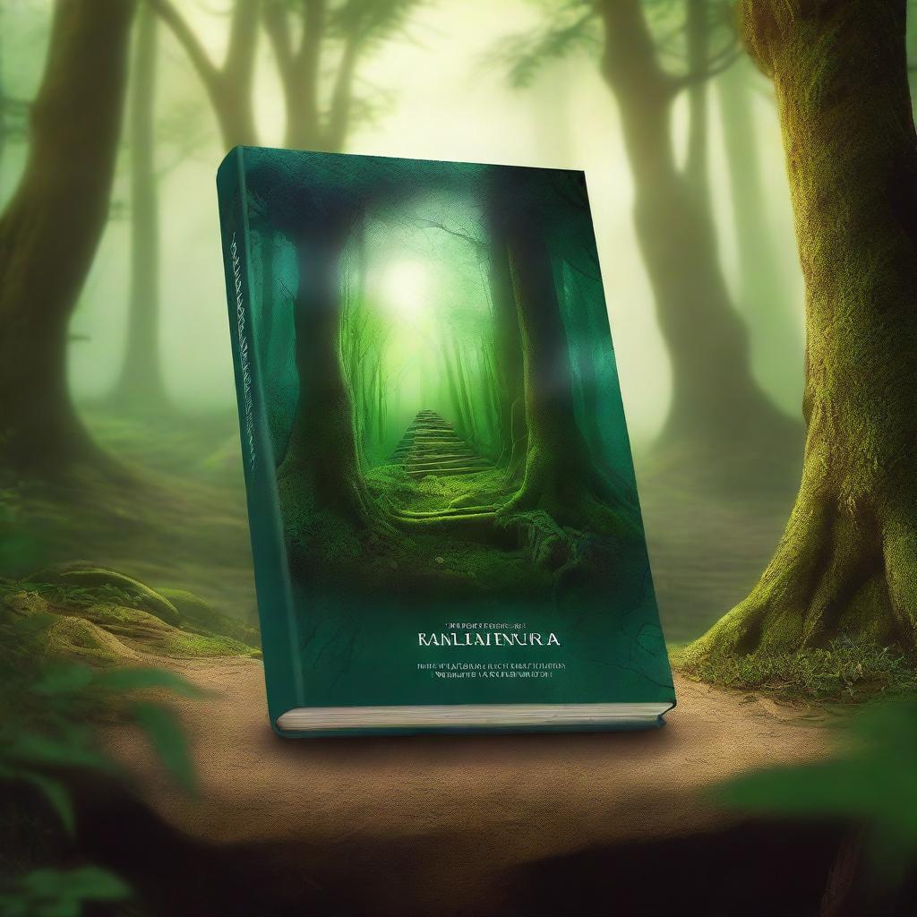 Create a captivating book cover featuring a mystical forest with a hidden ancient temple