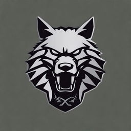 A highly detailed iron wolf head logo with a fierce expression