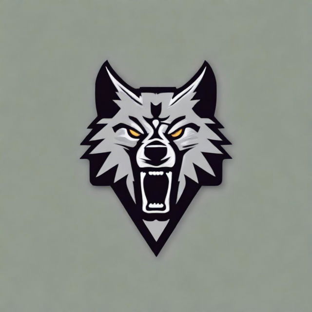 A highly detailed iron wolf head logo with a fierce expression