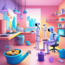 A vibrant and futuristic scene showcasing AI technology making everyday tasks easier