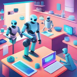 A vibrant and futuristic scene showcasing AI technology making everyday tasks easier