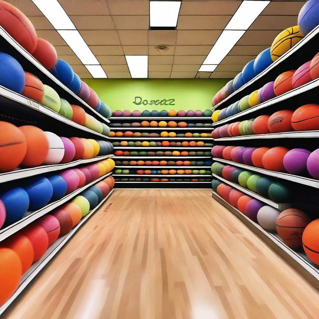 A vibrant store filled with basketballs of various colors and sizes