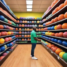 A vibrant store filled with basketballs of various colors and sizes