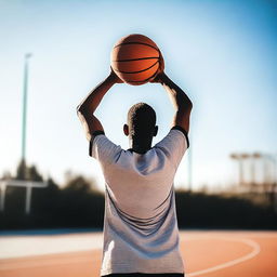 A person is holding a basketball with both hands, standing in a casual pose