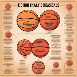 An informative illustration showing different types of basketballs with labels and descriptions