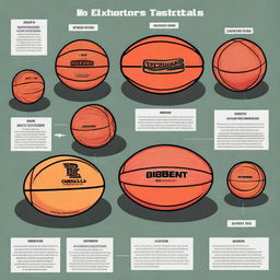 An informative illustration showing different types of basketballs with labels and descriptions