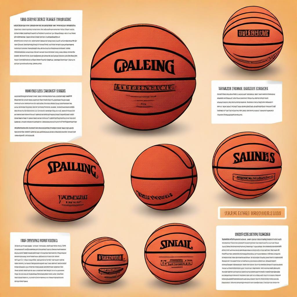 An informative illustration showing different types of basketballs with labels and descriptions