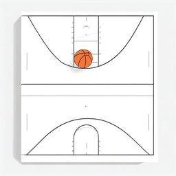 A simple and clean illustration of a basketball court with a basketball placed on the floor