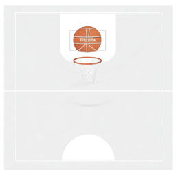 A simple and clean illustration of a basketball court with a basketball placed on the floor