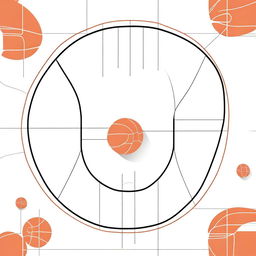 A simple and clean illustration of a basketball court with a basketball placed on the floor