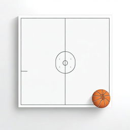 A simple and clean illustration of a basketball court with a basketball placed on the floor