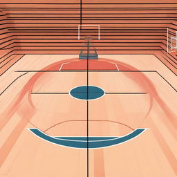 A detailed illustration of a basketball court, complete with markings for the three-point line, free-throw line, and center circle