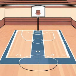 A detailed illustration of a basketball court, complete with markings for the three-point line, free-throw line, and center circle