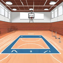 A detailed illustration of a basketball court, complete with markings for the three-point line, free-throw line, and center circle